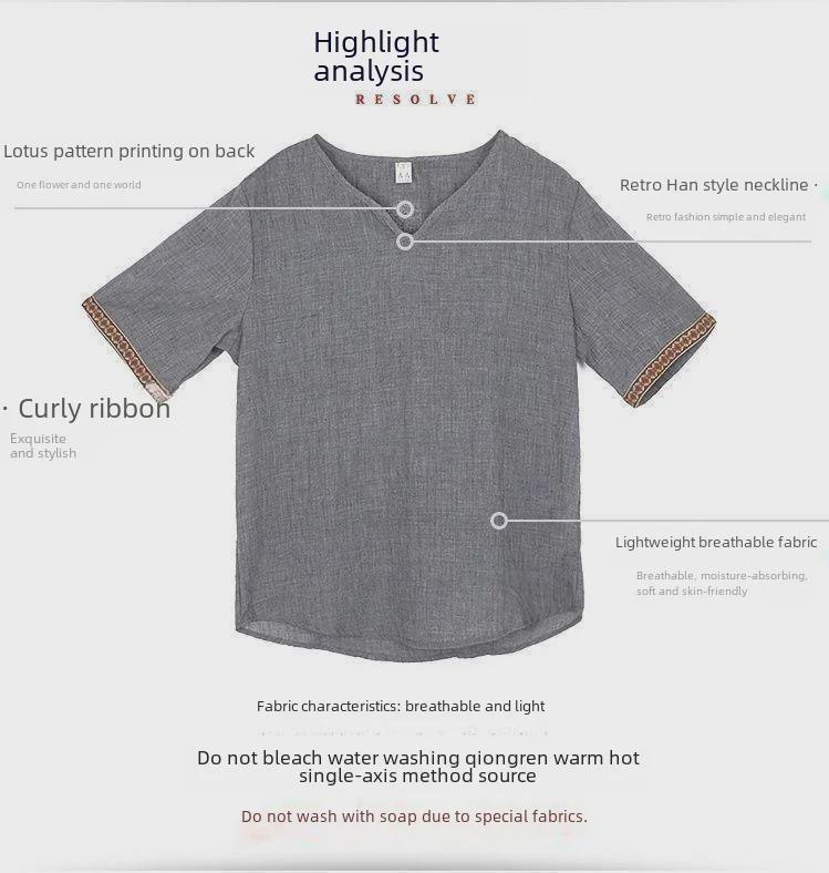 Мужская летняя корейская футболка из хлопка и льна с V-образным вырезом и коротким рукавом — дышащая, универсальная, модная, с коротким рукавом для больших размеров