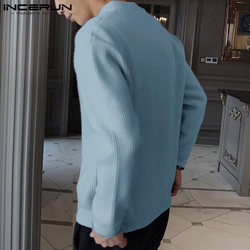INCERUN Autumn Men Zipper Long Sleeve Knitted Sweaters Casual Rib Pullovers