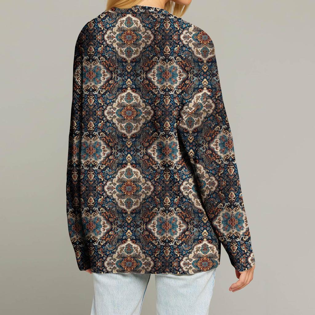 Женский модный кардиган с длинным рукавом, V-образным вырезом, на пуговицах, свободного кроя, с рождественским принтом