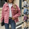 Women's Autumn And Winter Plaid Long Sleeved Loose Cardigan Woolen Jacket