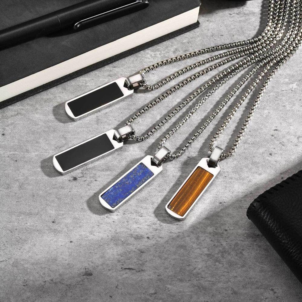 Trendy Lapis Lazuli Pendant Minimalist Stainless Steel Necklace Fashion Pendant Necklace Men