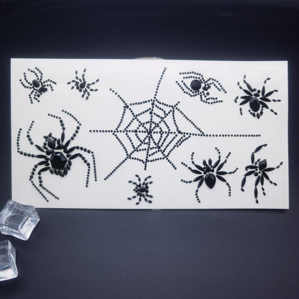 Black Halloween Temporary Tattoos 3D Halloween Face Rhinestone Sticker  Festive