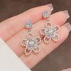 Silver Needle Zircon Flower Pearl Earrings Fashion Light Luxury Temperament Earrings Niche High-end Earrings Women