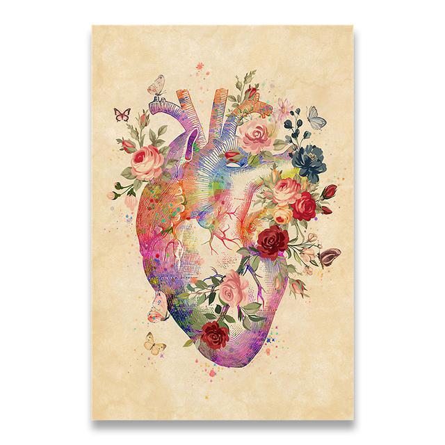 Мозг Сердце Череп Цветок Анатомия Винтажная настенная живопись на холсте Плакаты на скандинавскую тему и принты Настенные картины для декора гостиной без рамки