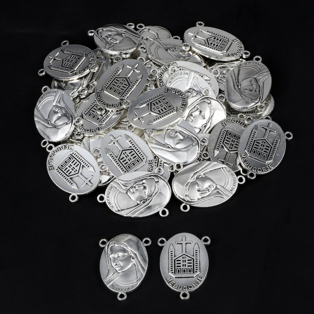 5Pcs Blessed Virgin Mary Centerpiece Our Lady of Medjugorje Medal Rosary Center for Rosary DIY Jewelry Accessories