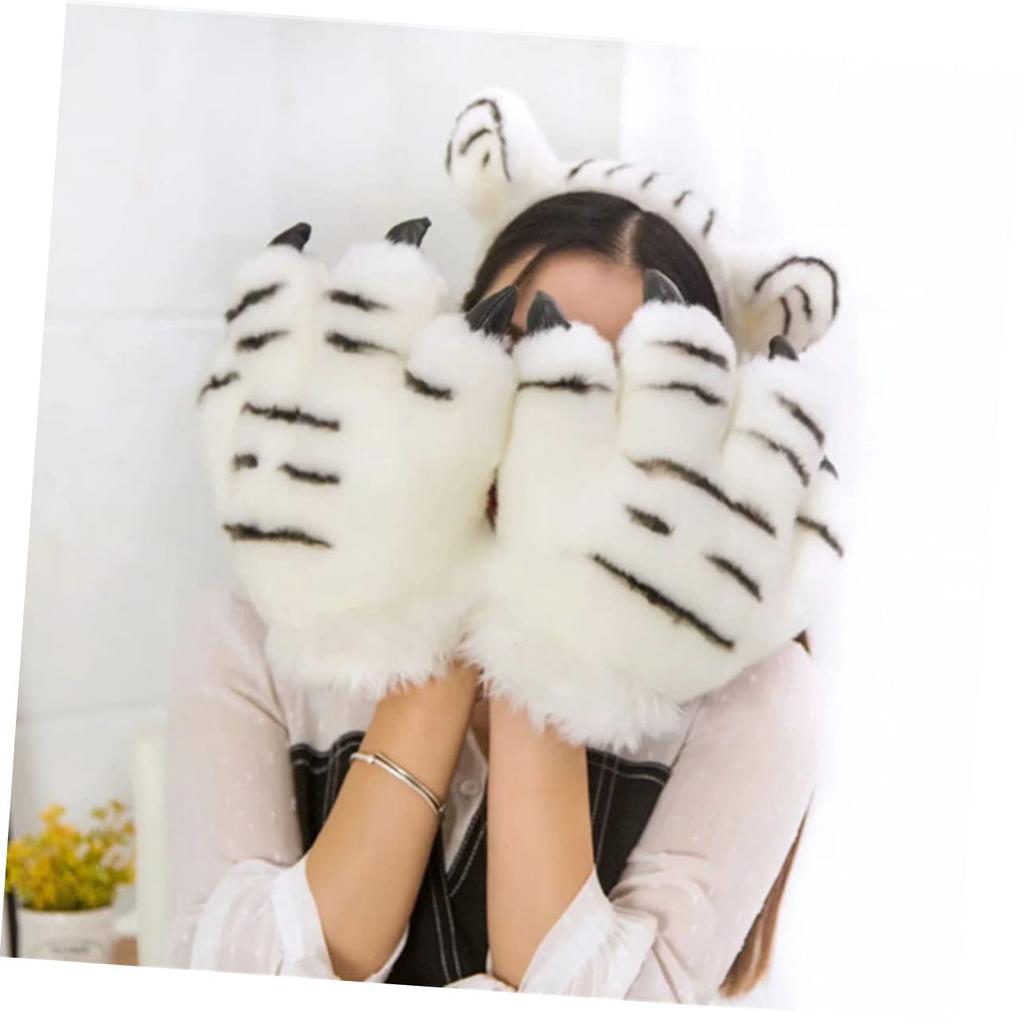 SAFIGLE 1 Piece Cat Gloves, Creative Animal Palm Gloves, Wolf Stuffed Animal Costume, Panda Plush Toy, Plush Palm Gloves, Paw Gloves, Simulation