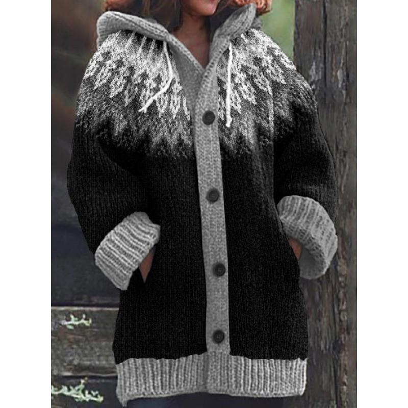 Halloween Animal 3D Printed Hooded Cape Sweatshirt Women - Streetwear Longline Hoodie With V-Neck Button Front