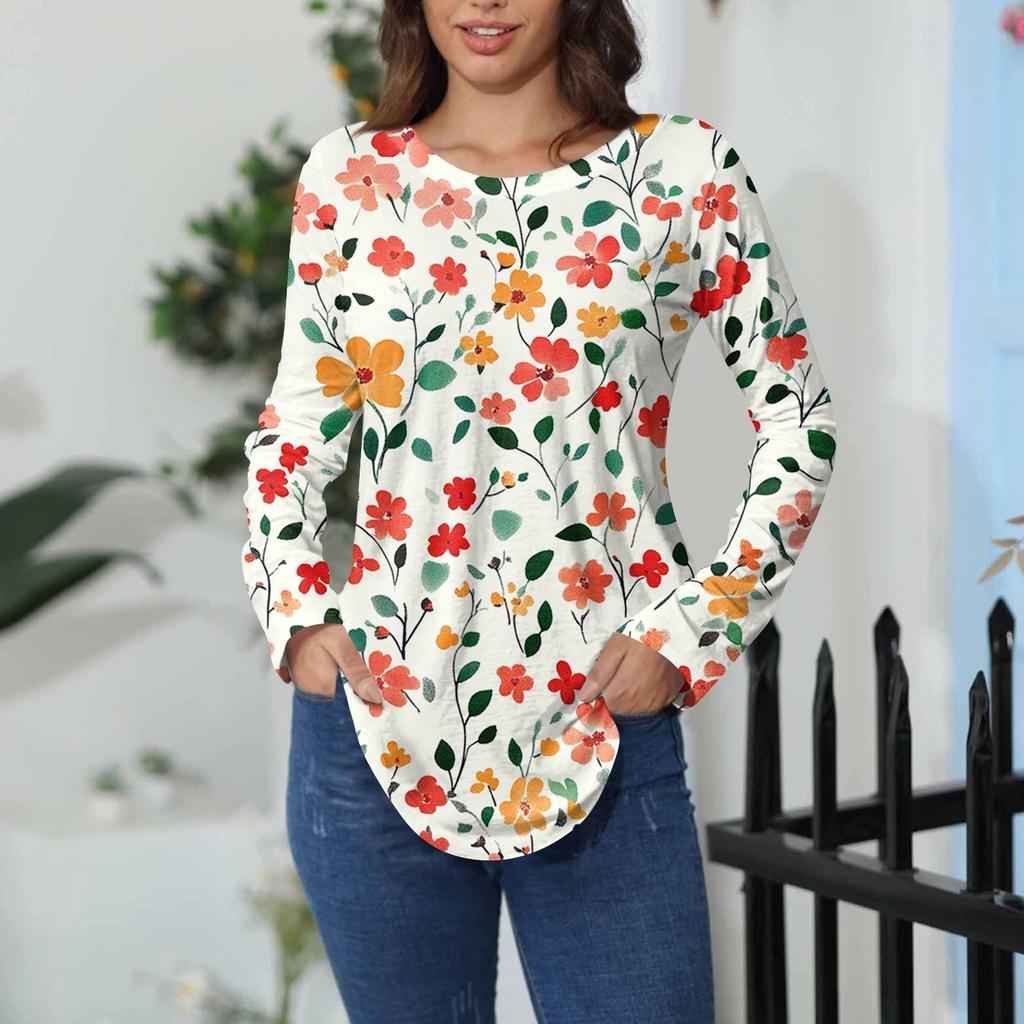 Tee Shirts For Women Fall Casual Long Sleeve Shirts Sweatshirt Vintage Graphic Printing Top Pullover