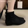 Suede Women Ankle Boots Chunky Mid Heels Retro Shoes New Brand 2025 Trend Designer Zippers Classic Goth Winter Botas De Mujer