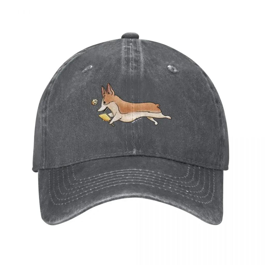 Corgi chasing hisher Pickleball on red Baseball Cap Golf Cap Luxury Brand hats for Unisex western Hat Unisex Womens