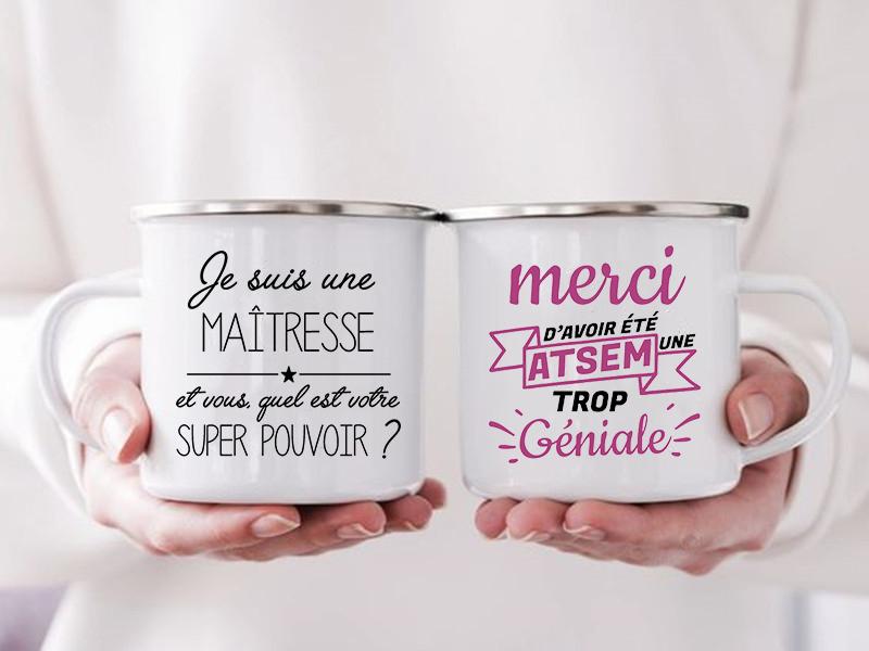 Напитки Вода Молоко Чашка Эмалированная кружка Merci Maîtresse Super Atsem Print Кружки Креативные кофейные чашки Школа Дом Ручка Посуда для питья Подарки