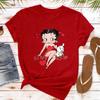 Classic Red Dress Betty Boop Theme Series Printed TShirt Betty Boop Collector Casual Daily Outfit Retro Style Women Cotton Tops