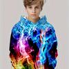 Children's Cool and Colorful Flame 3D Digital Printing Boy Hip-hop Personality Hooded Sweatshirt
