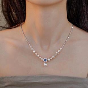 Natural Freshwater Pearl Necklace Women's Summer S911 Sterling Silver Simple Princess Diana Pendant Light Luxury Premium Clavicle Chain