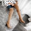 Super High Thick Heel Frosted Flock Plush Lining Women's Over-The-Knee Boots Super-Sized Side Zipper Slip-On Simple Long Boots