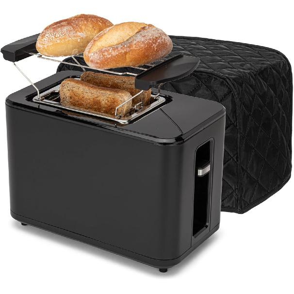 Чехол для тостера на 2 ломтика, Черные чехлы для тостера, Стеганые хлопковые чехлы для тостеров 2 ломтика с широкими слотами, Моющийся кухонный чехол для тостеров и мелкой кухонной техники