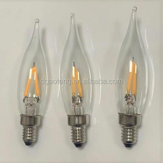 C17 C22 LED Filament Candle Bulb, 230V, 2W, 2200K, for Candlesticks, Nightlights, Pendant Lights, and Decorative Bulbs.