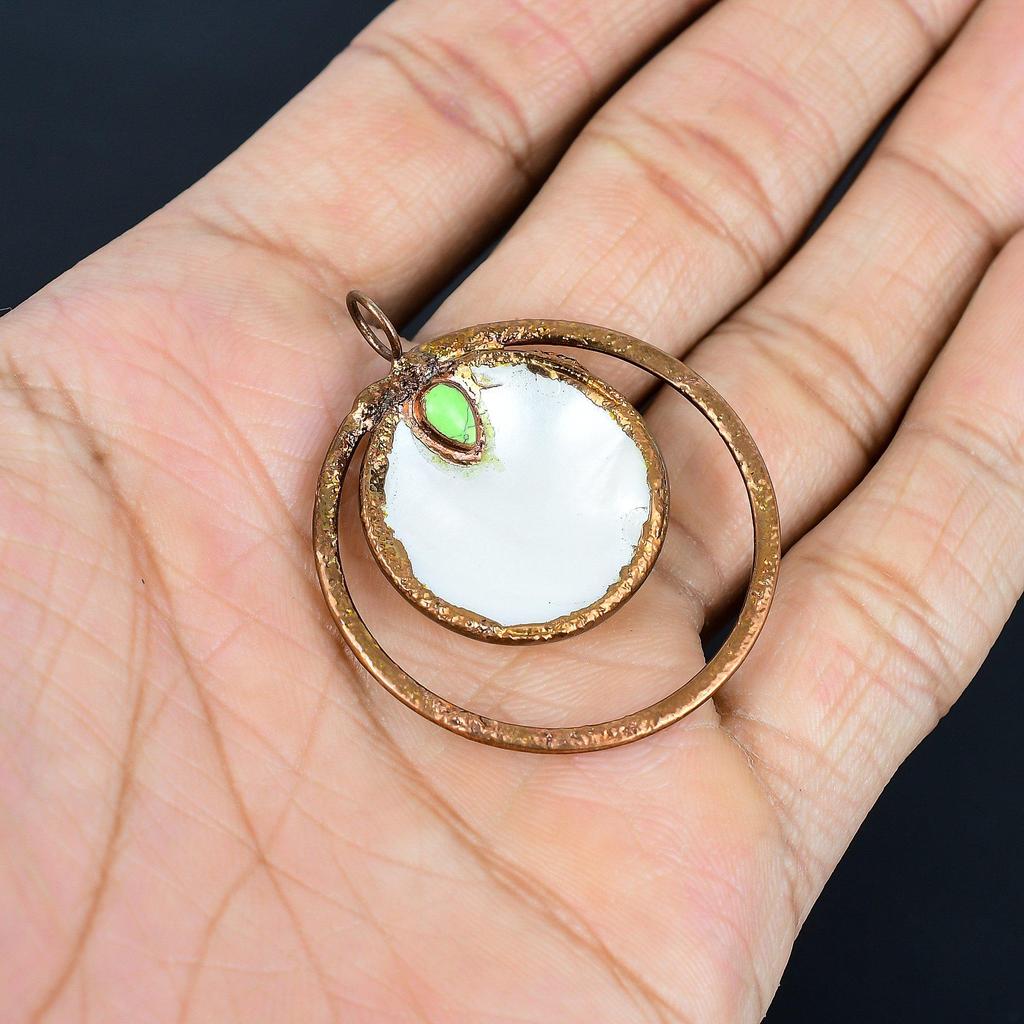 Mother of Pearl Pendant Gemstone Pendant Copper Electroformed Pendant, Handmade Jewelry Anniversary Gift