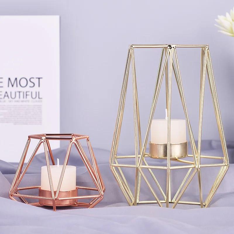 Polygonal Geometry Iron Candlestick Handicraft Simple Aromatherapy Candle Base Metal Ornaments Candlestick Container Hogar