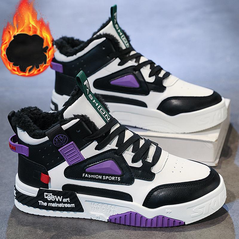 Мужские зимние высокие кроссовки на подкладке из искусственного меха, теплые зимние ботинки без шнуровки, короткие ботинки, повседневные кроссовки из искусственной кожи с флисовой подкладкой для мужчин