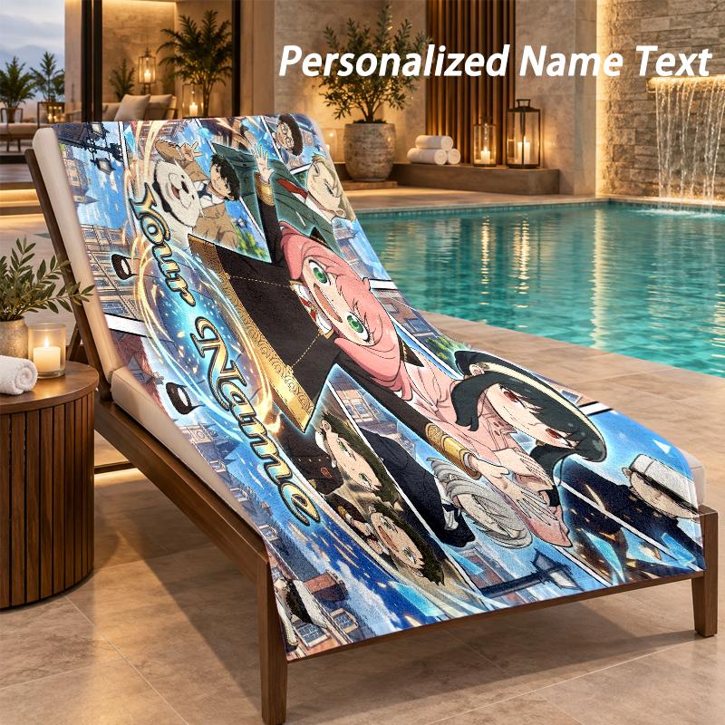 Spy × Family Custom Name Beach Towel Large Soft Towel for Indoor Bathroom Outdoor Beach