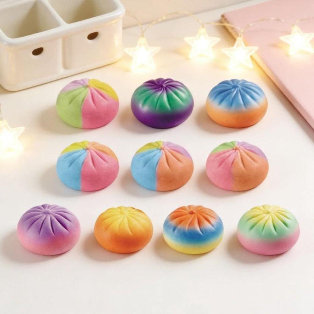 Rainbow Color Steamed Bun Squeeze Toy Soft Cute Fidget Sensory Toy Children Gift