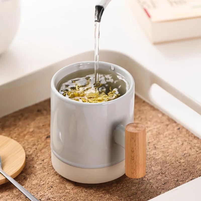 360 мл деревянная ручка кружка керамическая кофейная чашка с крышкой ложка чашки и кружки бесплатная доставка термокружка для кофе для пары подарок бар