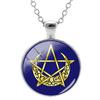 Triple Moon Goddess Wicca Round Glass Pendant Long Link Chains Necklaces Vintage Pattern Art Jewelry For Women Men