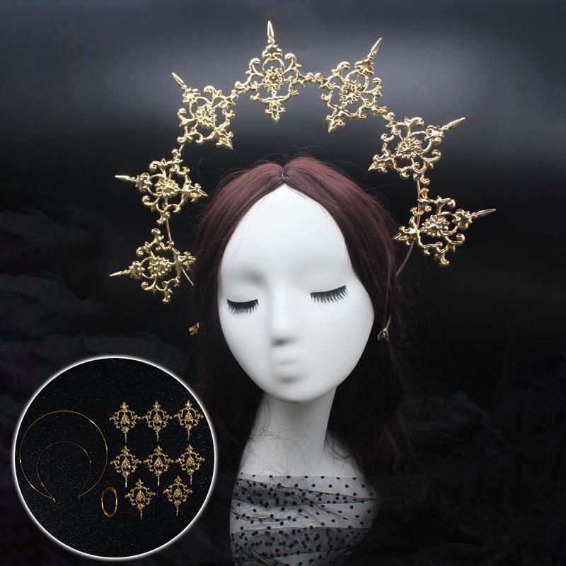 Lolita Spiked Halo Crown Beaded Chain Tiara Gothic Headband Luxury Accessories Headwear Diy Materials Package
