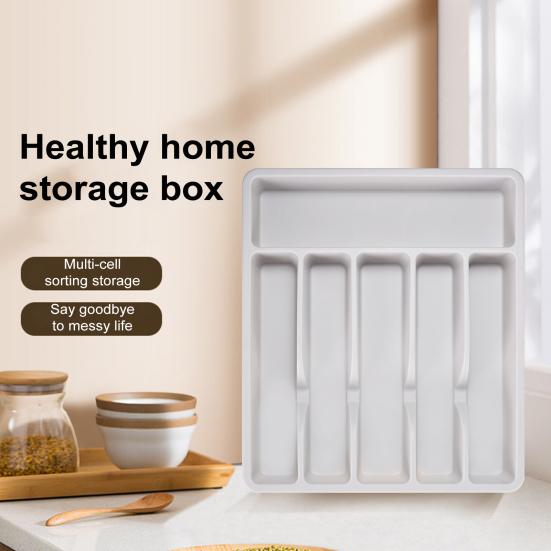 Cutlery Drawer Organizer Tray 6 Compartment Plastic Storage Box for Kitchen Utensils Forks Spoons Cutter Sturdy BPA-Free Divider Holder