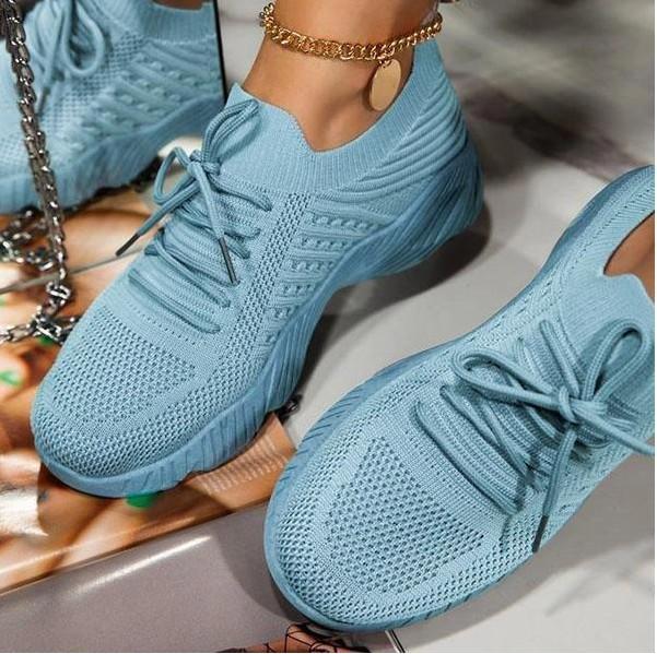 Large Size Sneakers Women's Spring New Thick-soled Solid Color Women's Fly-woven Dad Shoes One Pedal Wish