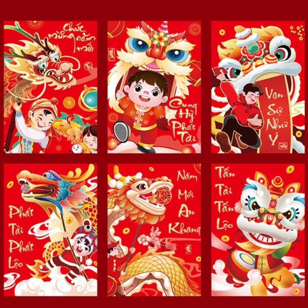 6pcs Colorful Goat Pattern Spring Festival Lucky Money Bag Blessings Printing Hongbao Gift