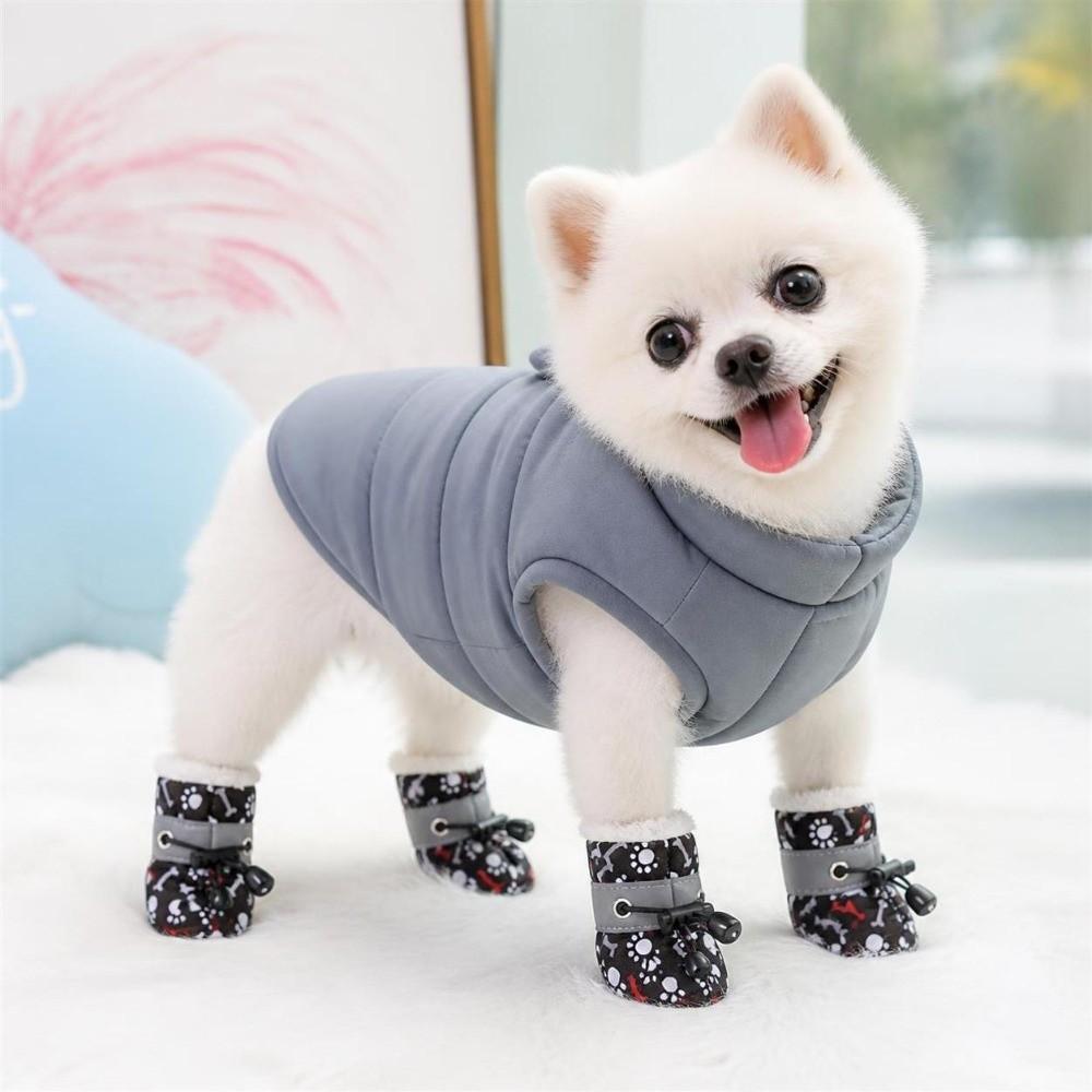 4Pcs Warm Winter Dog Shoes Plush Cats Puppy Socks Fashion Pet Shoes Cat