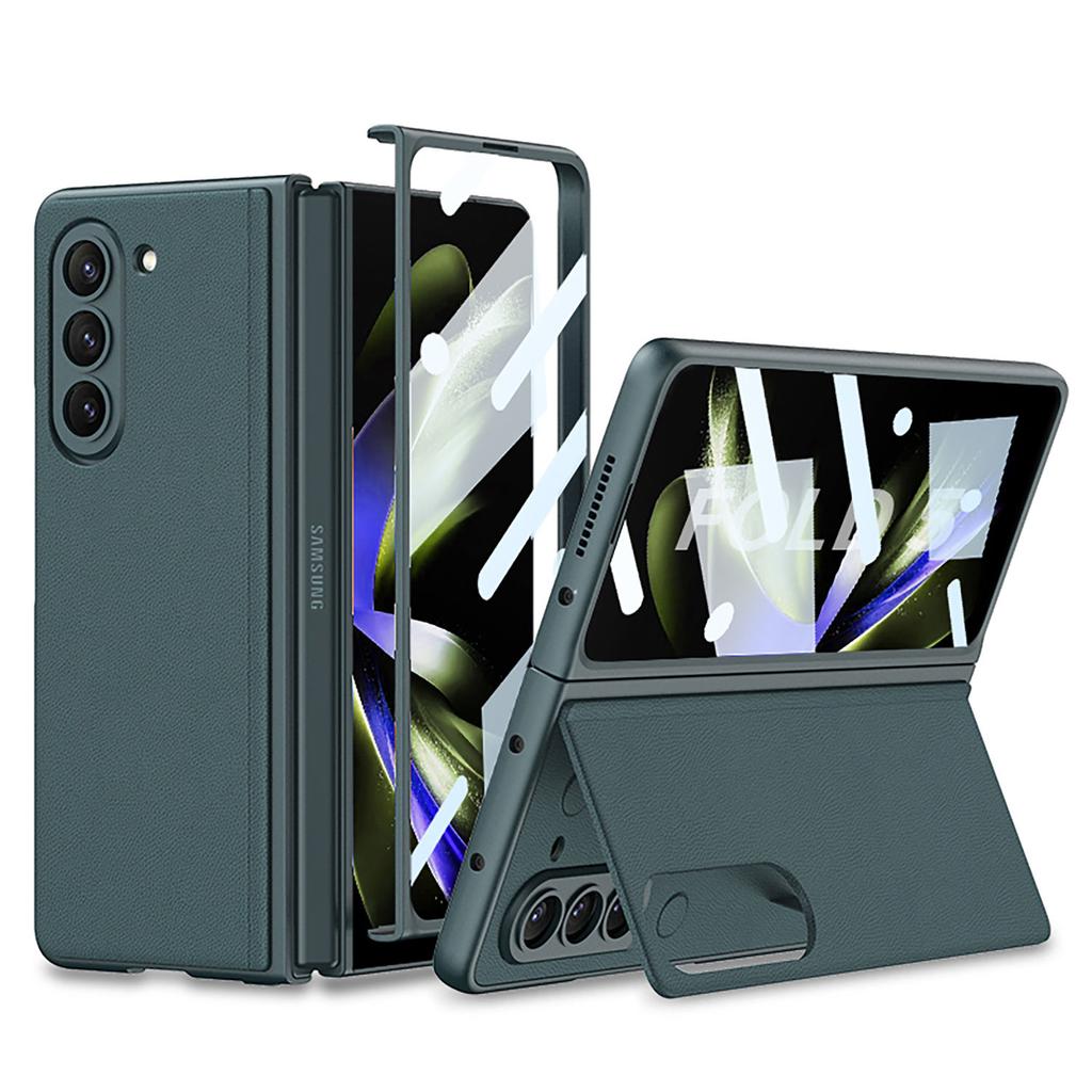 Однотонный кожаный чехол-подставка для Samsung Galaxy Z Fold 5, ультратонкий, защитный чехол-оболочка-мембрана, полная защита от падений