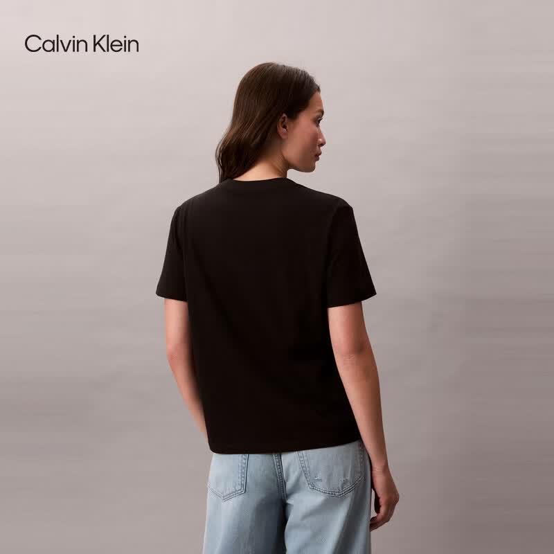 Calvin Klein Jeans Women's CK Logo Print Cotton Knit Round Neck Short Sleeve T-shirt