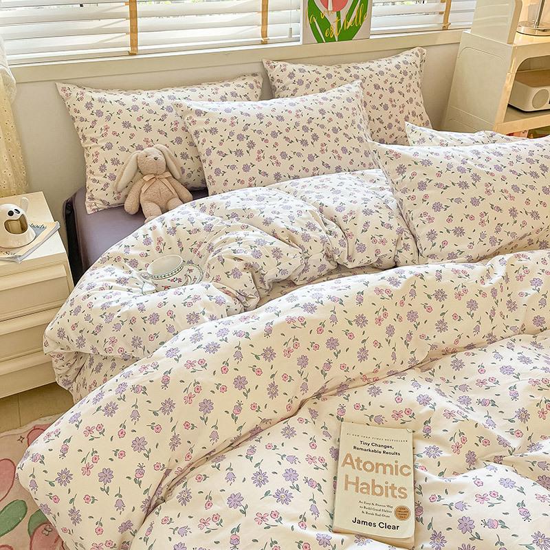 Комплект из четырех предметов из чистого хлопка, счет 60, утолщенное постельное белье из чистого хлопка, комплект из трех предметов, длинноволокнистый хлопок, небольшой свежий пододеяльник, простыня на подгонке.
