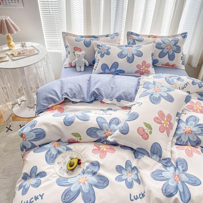 4 Thick Brushed Bed Set Single Dorm Bedding Sheet Pillowcase Quilt Cover Fresh Style