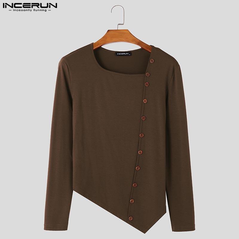 INCERUN Мужские квадратные воротники с длинным рукавом, повседневные, облегающие, нестандартные футболки, топы