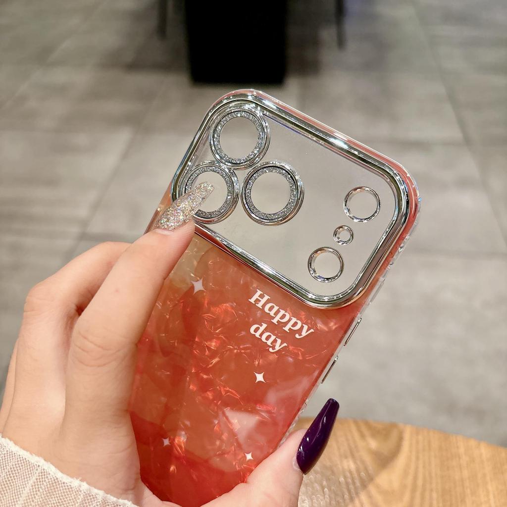 Премиальный чехол для телефона с градиентной оранжевой пленкой для объектива для iPhone 16/17 Pro Max (Женская версия)