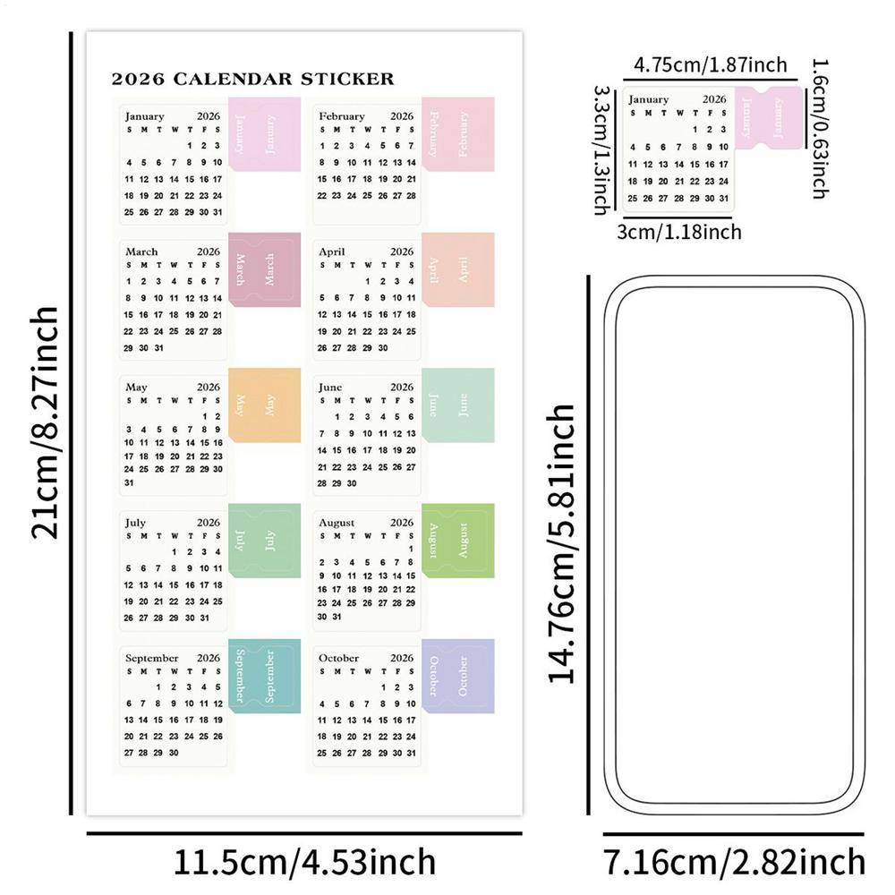 2026 Календарные Наклейки Отрывные Ежемесячные Планировщики Наклейки-Метки Для DIY Скрапбукинга Дневников Блокнотов Планирования Школы Офиса