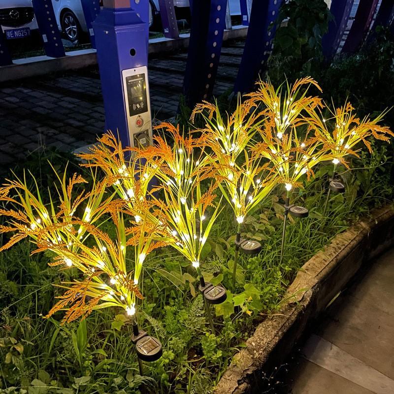 Solar-Powered 7-Prong Wheat-Grain Lawn Lamp, Outdoor Waterproof Rice-Field Light, Lifelike Wheatfield Ambiance Light