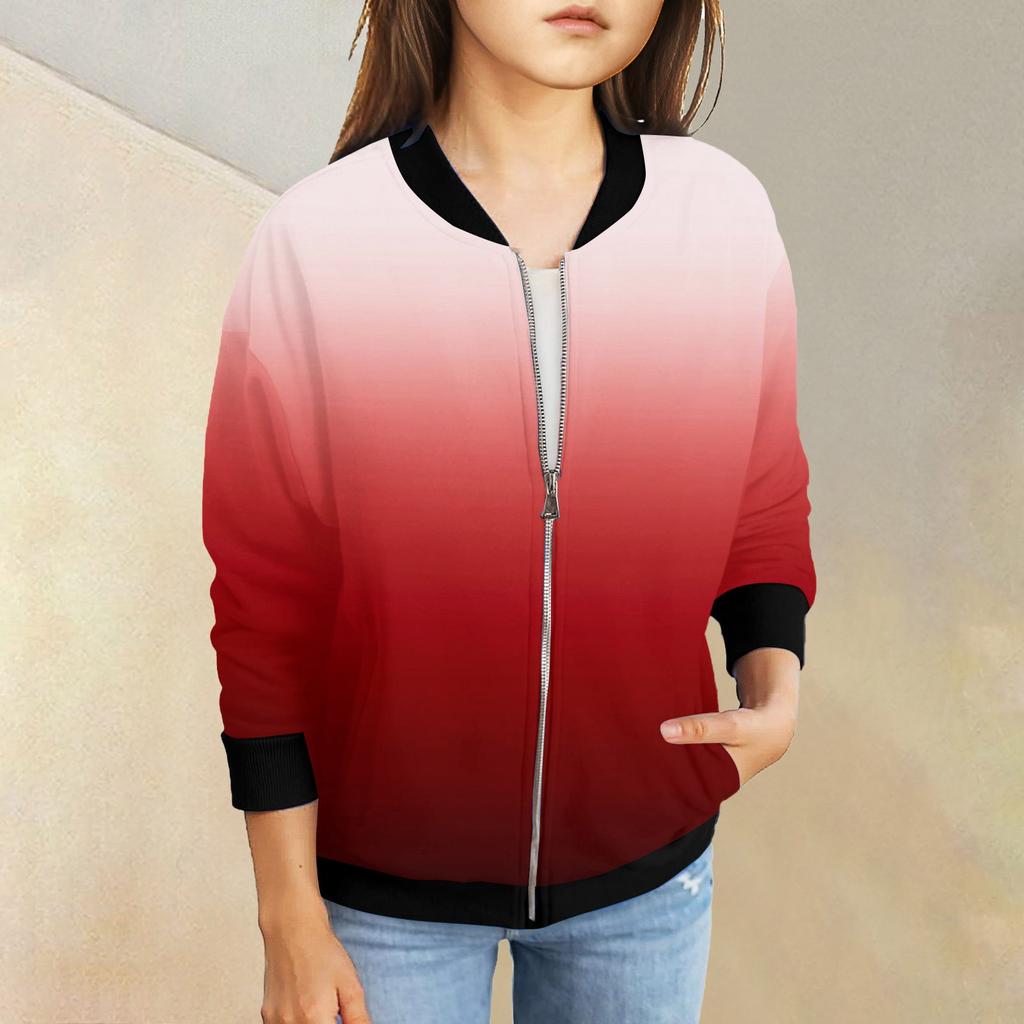 Куртки на молнии для девочек, детские осенние толстовки с длинными рукавами, верхняя одежда с карманами 5-15 лет