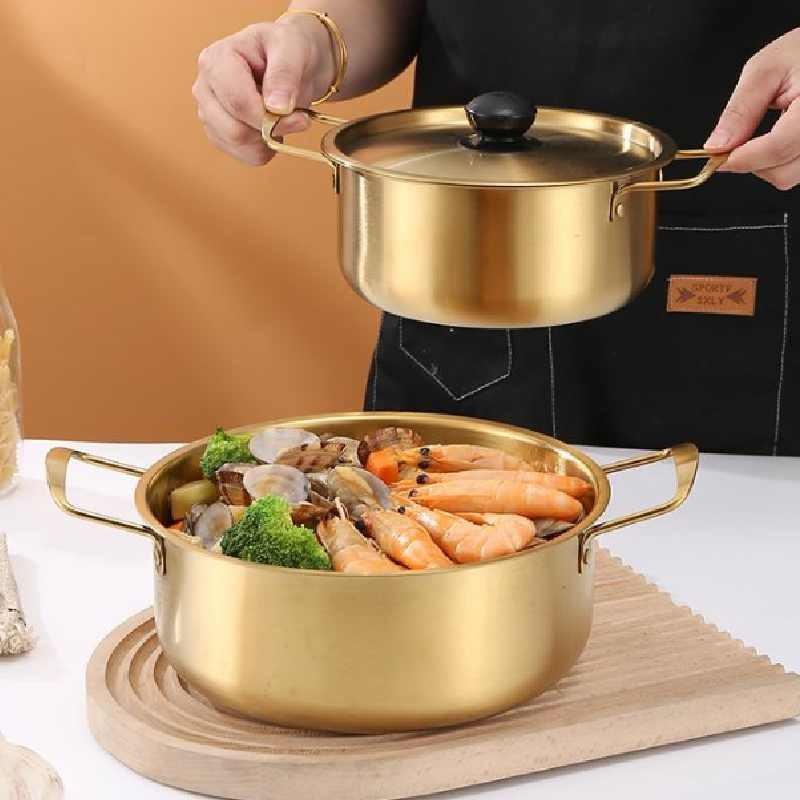 Кастрюля для рамена с крышкой и двойными ручками из нержавеющей стали для домашнего использования