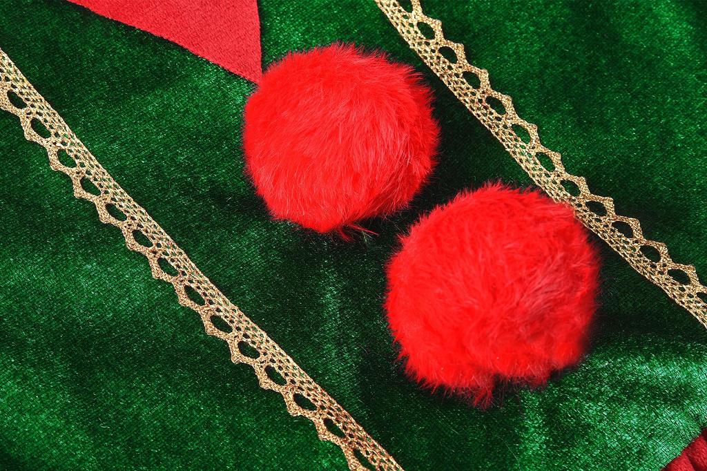 ReliBeauty Santa Dress for Christmas Elf Hat and Socks Size 120 Girls, Costume, Cosplay, Set, Red/Green,