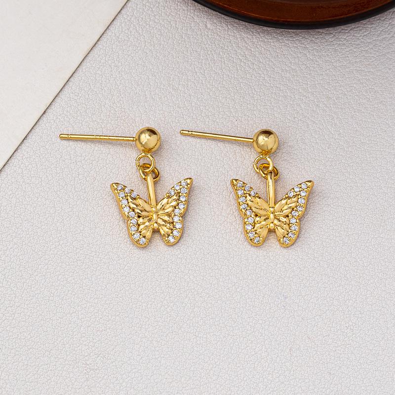Light luxury temperament versatile super flash butterfly pendant stud earrings necklace female sweet exquisite simple fashion collarbone chain set