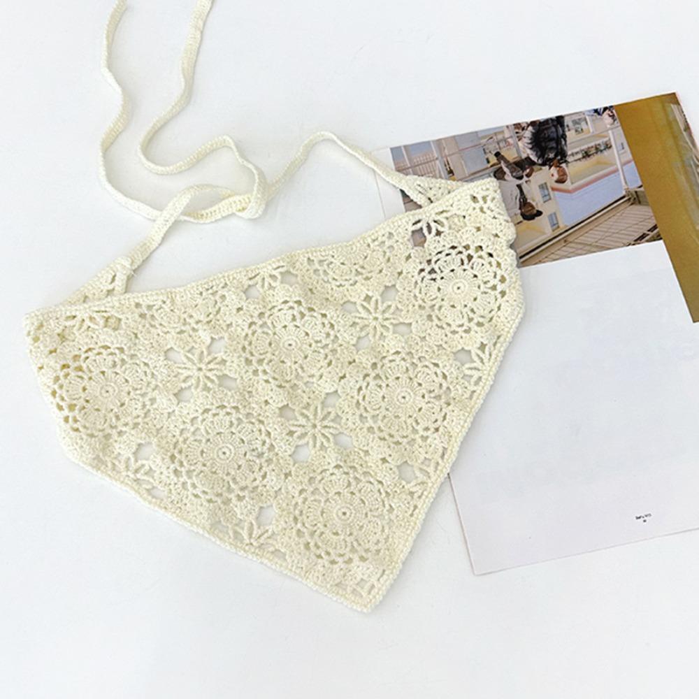 Crochet Floral Headband Ribbon Turban Triangular Scarf Fashion Bandana  Summer