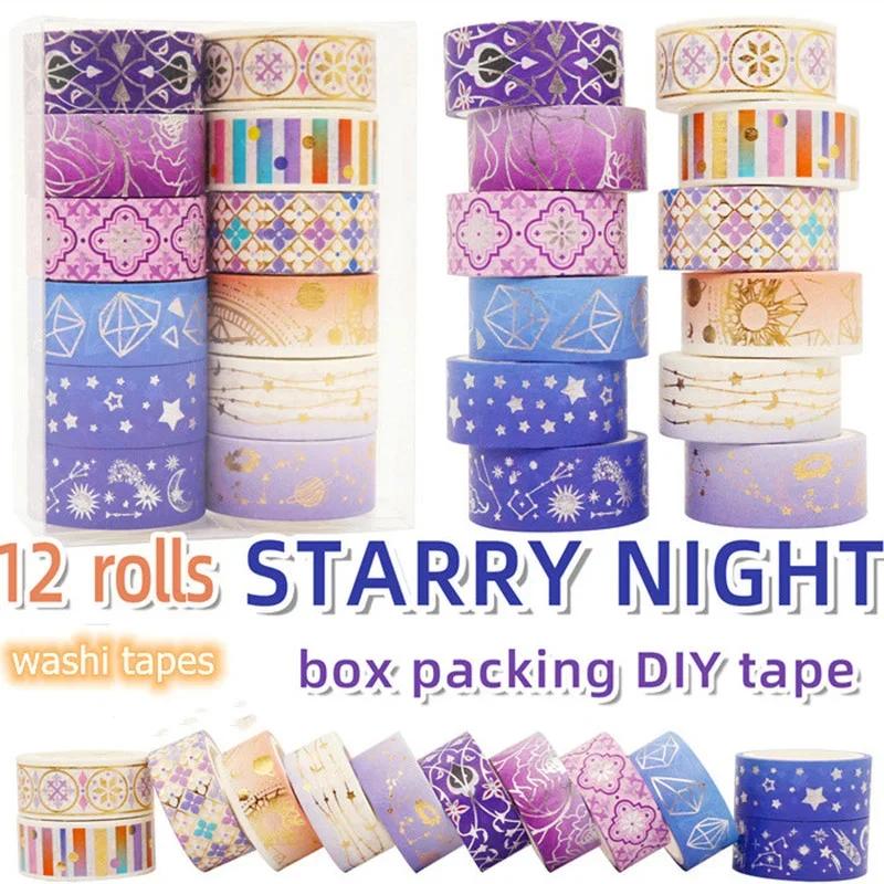 12 Rolls/set Constellation Series Laser Masking Tape Set Purple Star Gold Foil Paper Scrapbook DIY Student Stationery