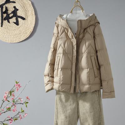 Зимняя куртка высокого класса, женская, короткая, свободная, белая, пуховая куртка с капюшоном, куртка из хлеба