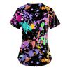 Plus Size Printed Scrub Working Uniform Tops For Women's V-Neck Short Sleeve Fun T-Shirts Workwear Tee With Pockets