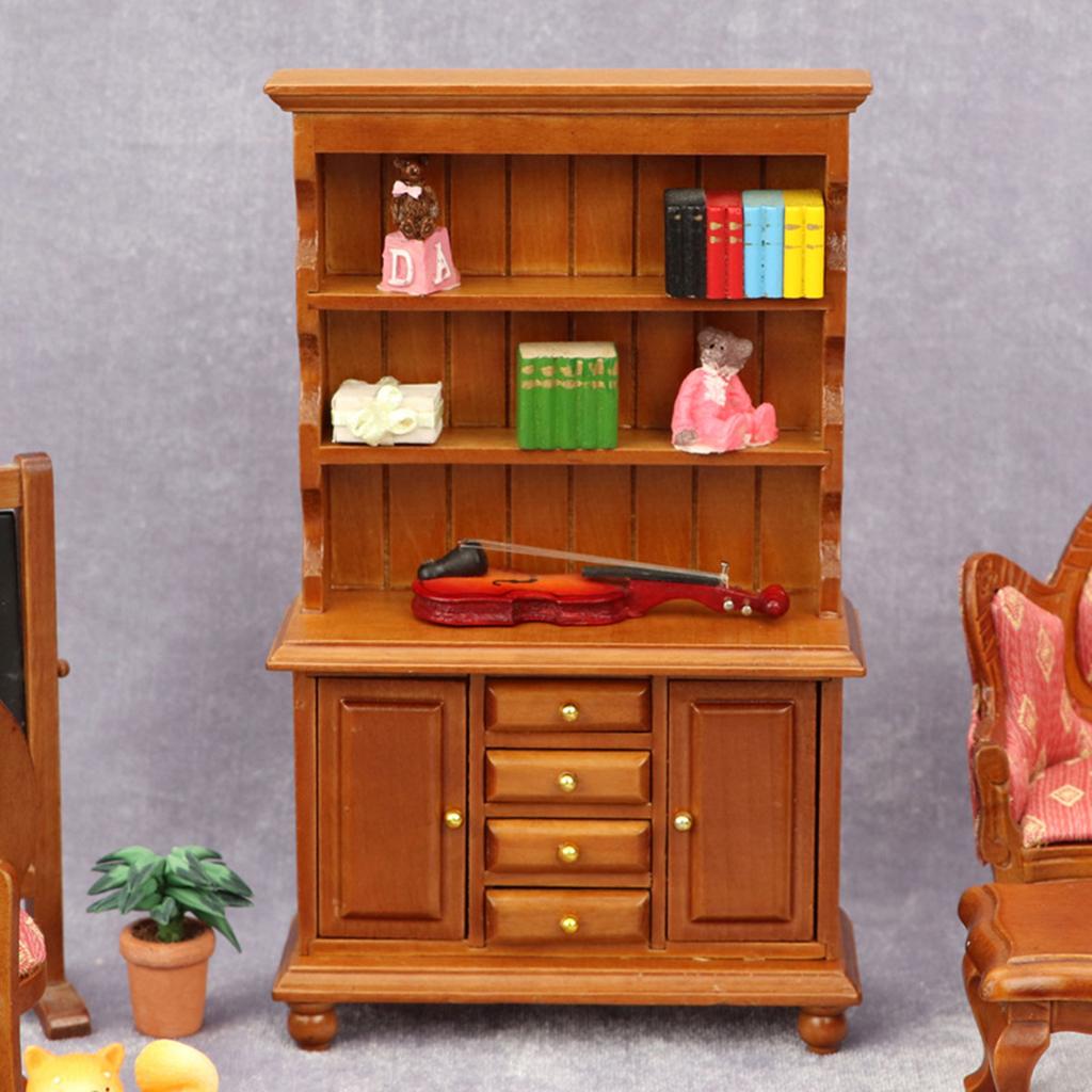 Miniature Sturdy Wood Bookcase 1 12 Scale Dollhouses Furniture Three Layers Cabinet Accessory for Pretend Play Toy